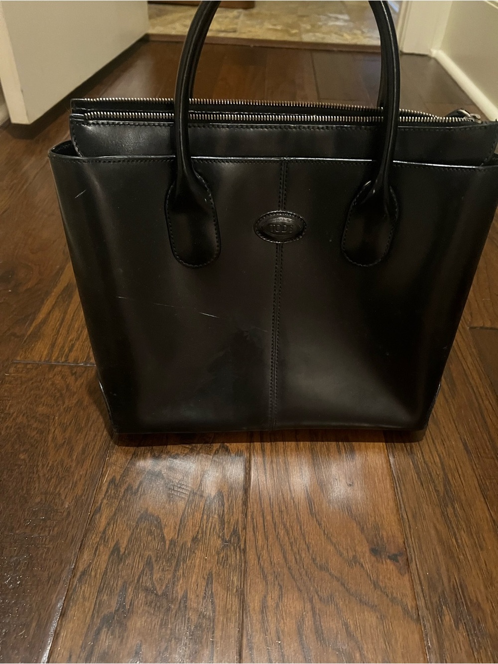 Tod’s Black Leather Tote Bag with Top Handles